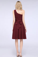A-Line Chiffon One Shoulder Sleeveless Knee-Length Bridesmaid Dress with Ruffles