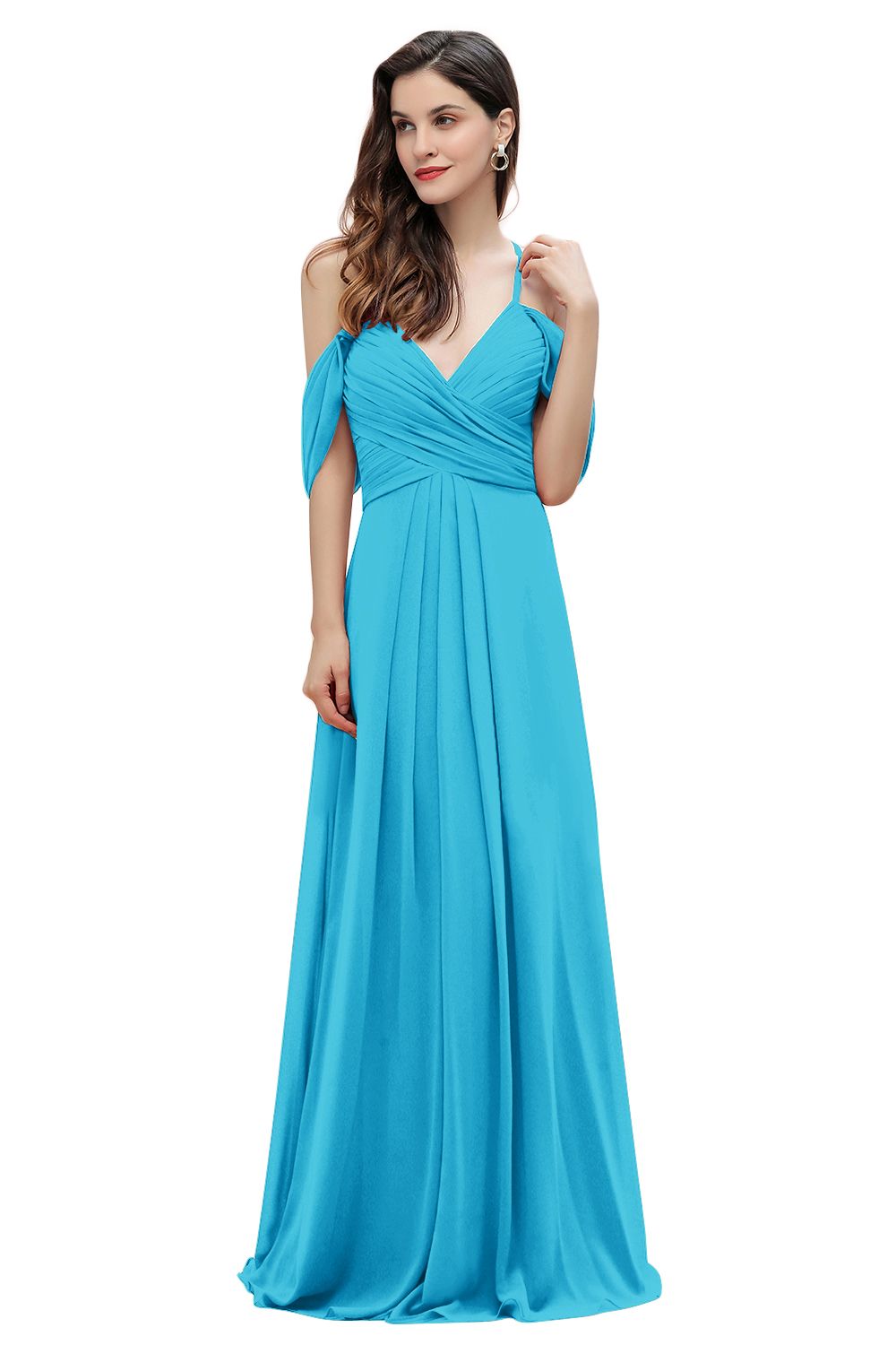 Off the Shoulder A-Line V-neck Chiffon Bridesmaid Dress Floor length Wedding Party Dress