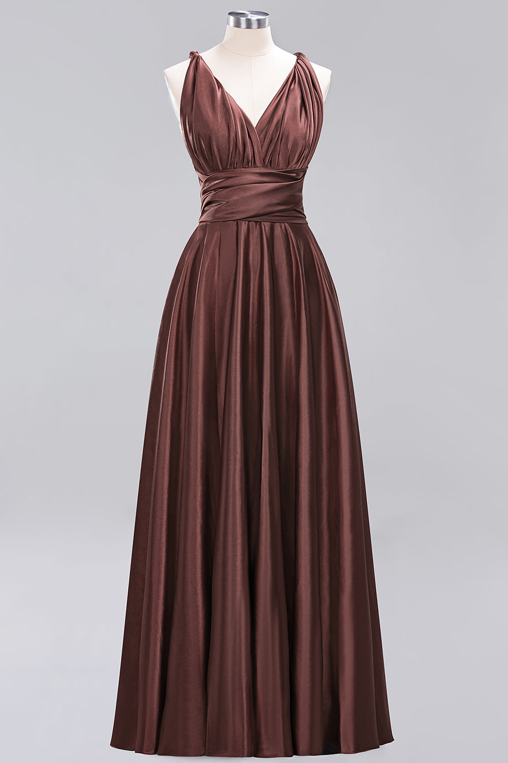 Simple A-Line V-Neck Sleeveless Ruffles Floor Length Bridesmaid Dress