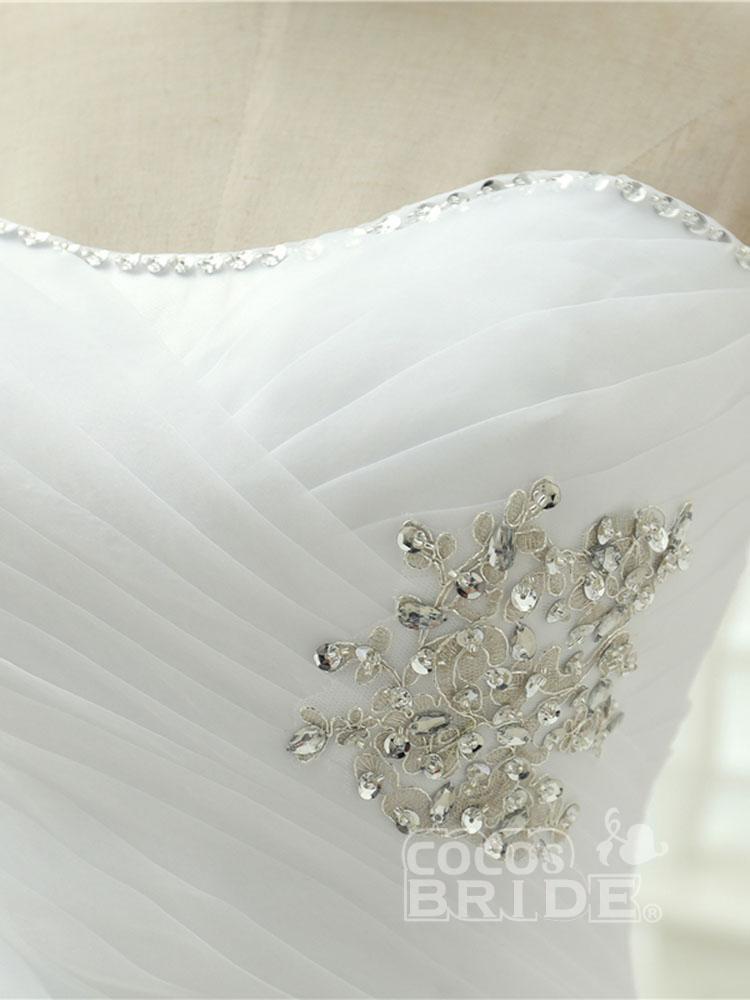 Elegant High Low Off the Shoulder Crystal Tulle Wedding Dresses