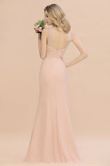 Elegant A-line Halter Keyhole Backless Floor Length Chiffon Bridesmaid Dresses