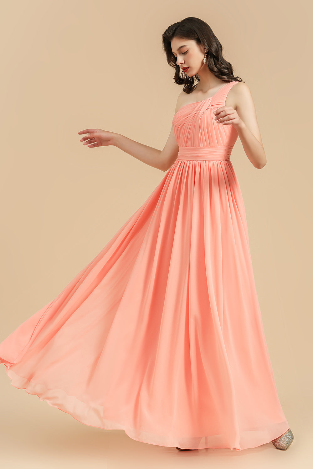 Long A-line One Shoulder Chiffon Bridesmaid Dress Wedding Party Dresses