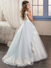 Long Ball Gown Sleeveless Jewel Neck Floor Length Wedding Party Flower Girl Dresses