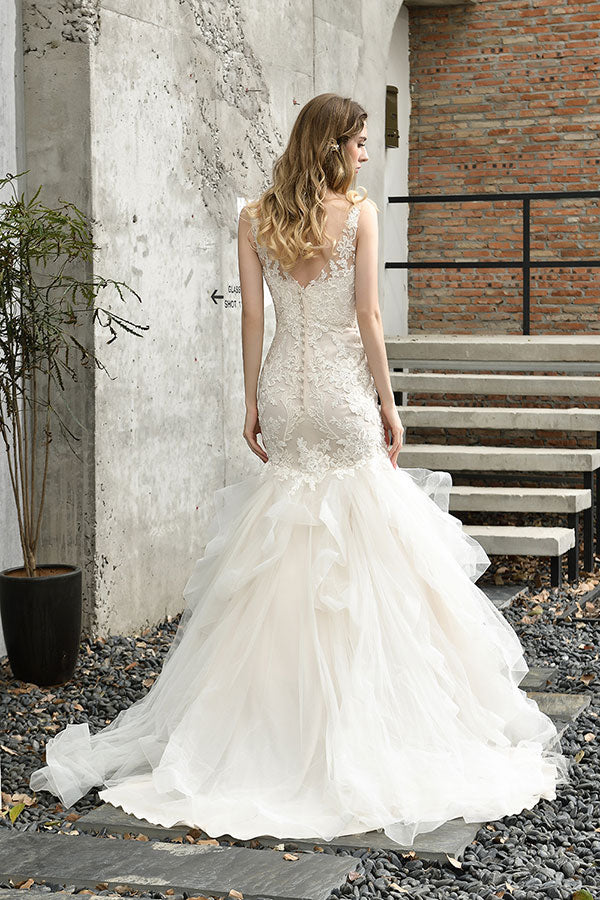 Gorgeous Long Sweetheart Appliques Lace Mermaid Wedding Dress
