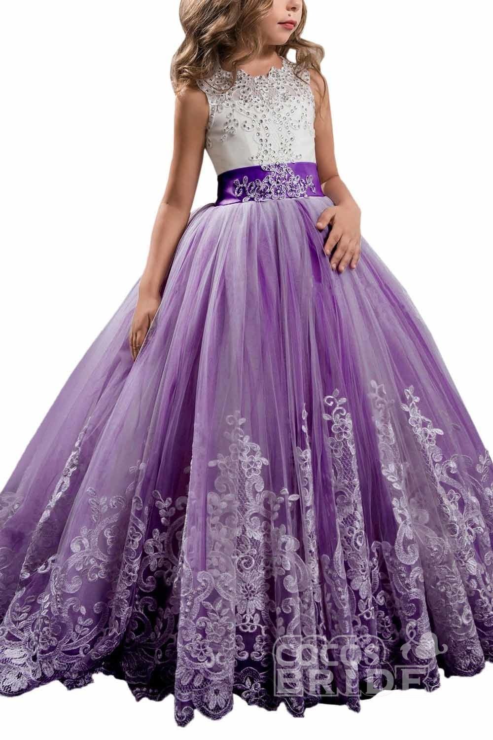 Long Scoop Neck Sleeveless Ball Gown Flower Girl Dress