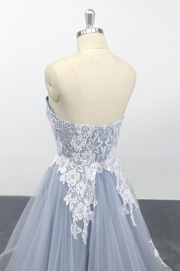 Amazing Long Sweetheart Lace Tulle A-line Wedding Dress