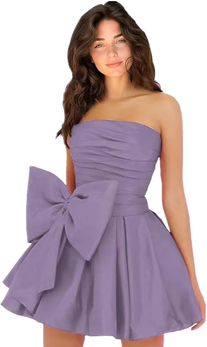 Simple Short A-line Strapless Sleeveless Ruffle Satin Homecoming Dress