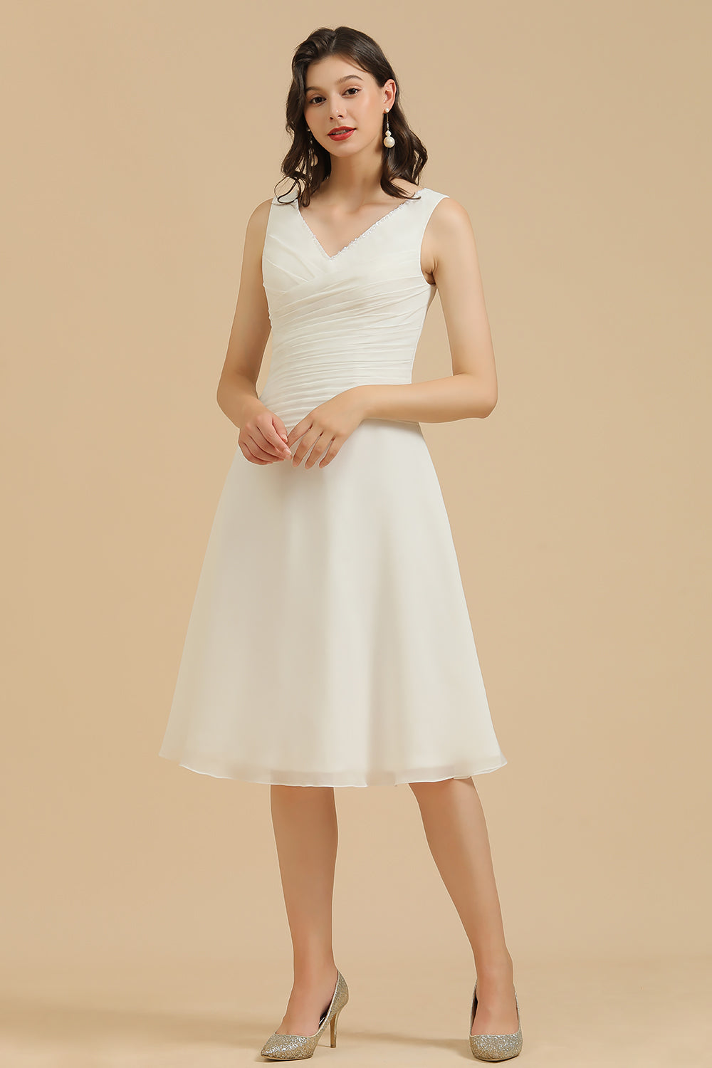 Simple A-line Straps Ruffles Short Bridesmaid Dress