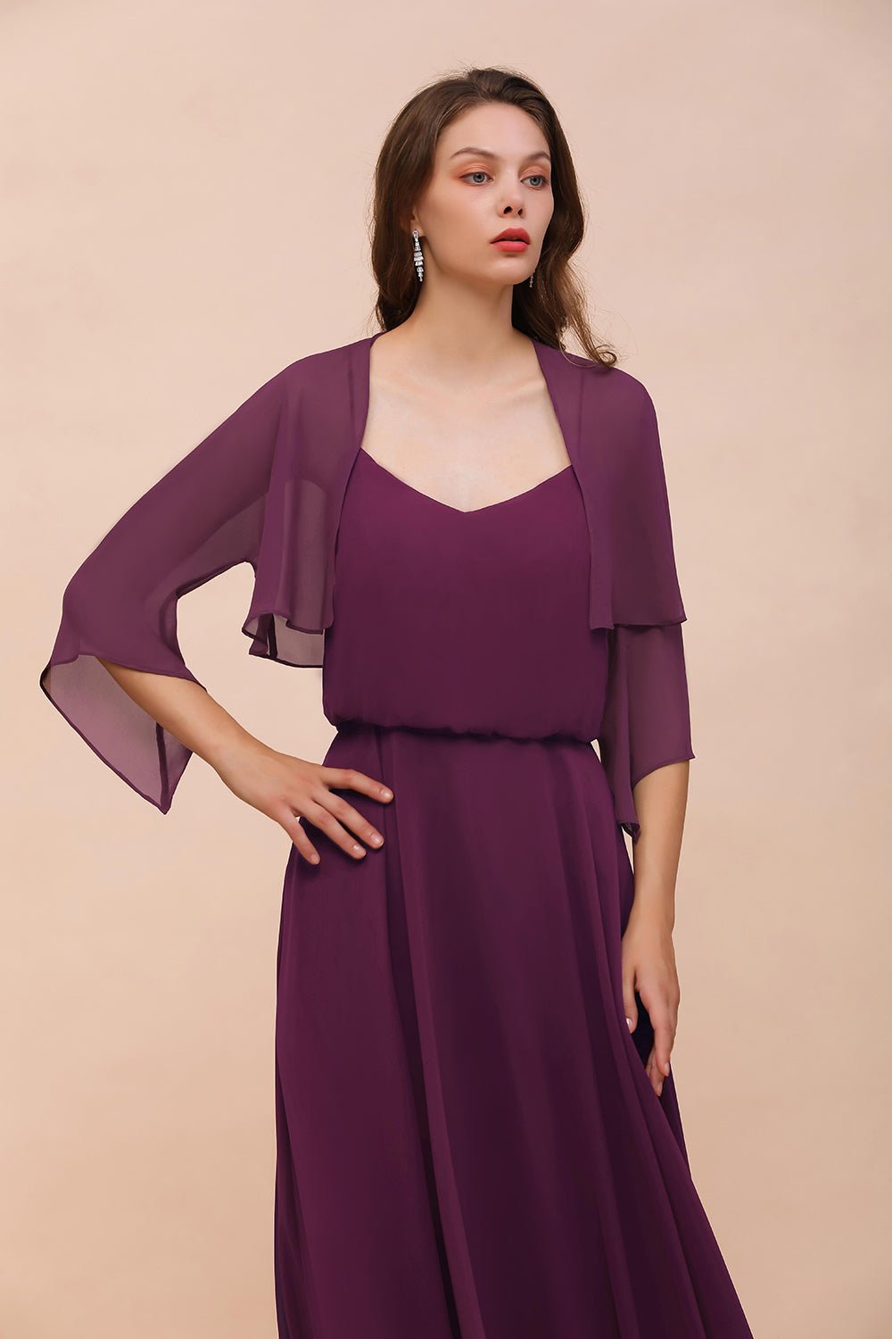 3/4 Sleeves Grape Chiffon Special Occasions Wrap
