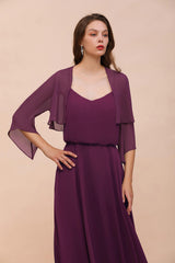 3/4 Sleeves Grape Chiffon Special Occasions Wrap