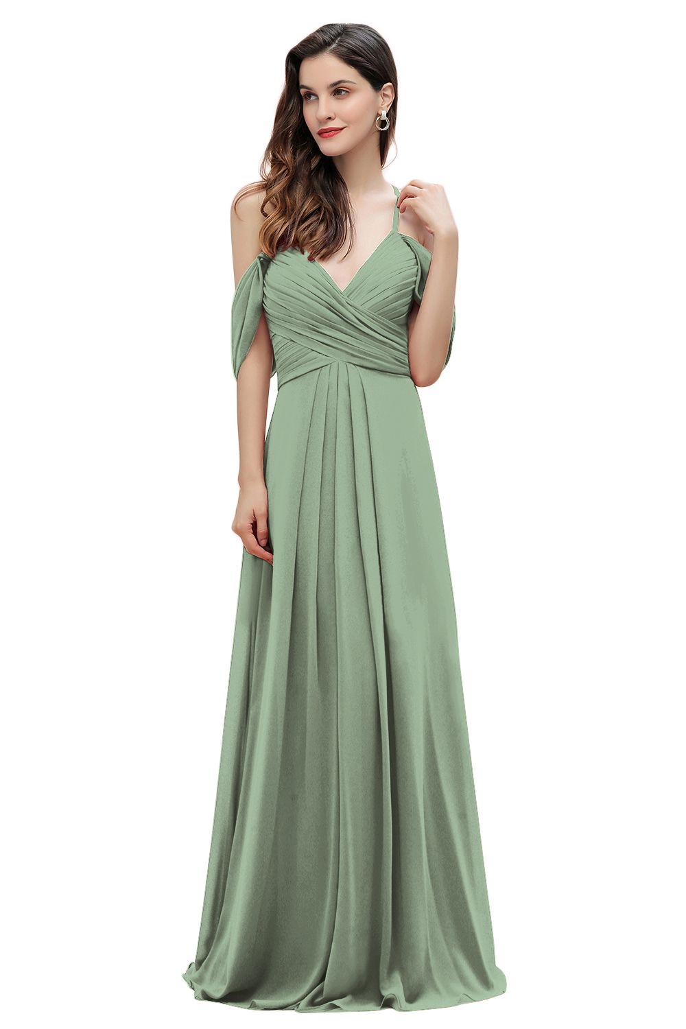 Off the Shoulder A-Line V-neck Chiffon Bridesmaid Dress Floor length Wedding Party Dress