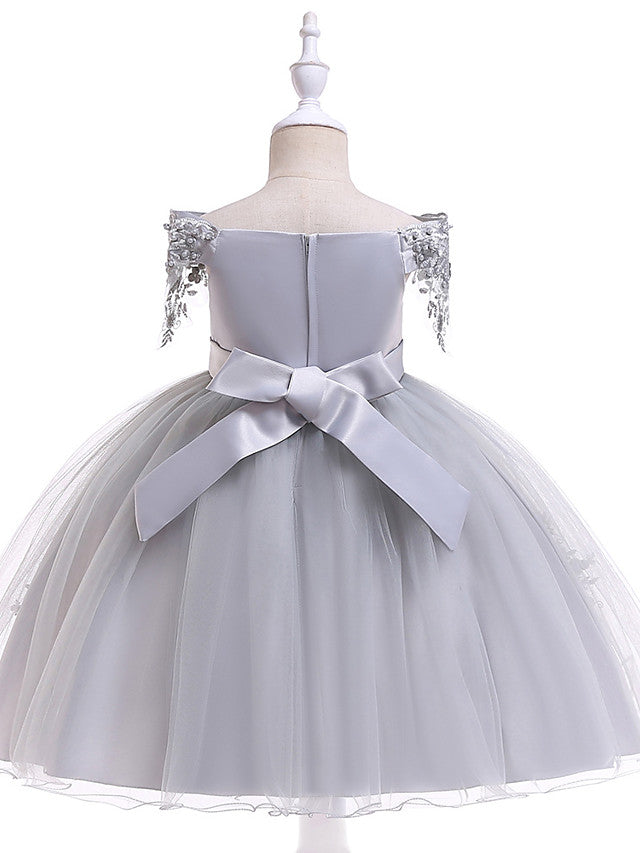 Ball Gown Off the Shoulder Knee Length Tulle Flower Girl Dresses