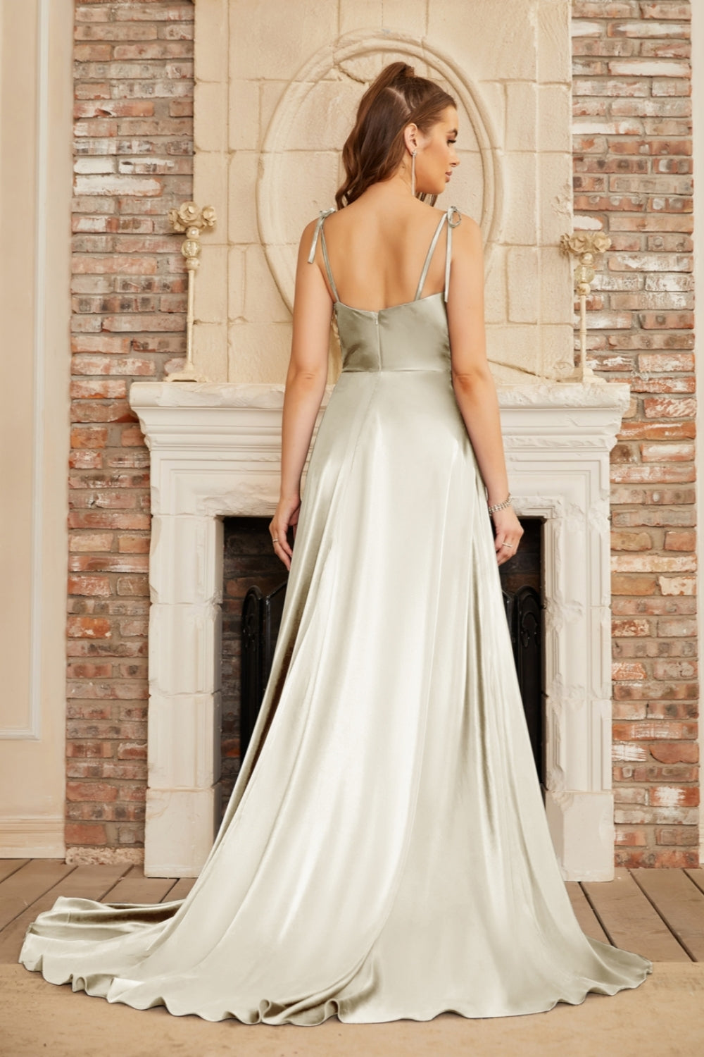 Elegant Long A-line Satin Backless Formal Prom Dresses with Slit