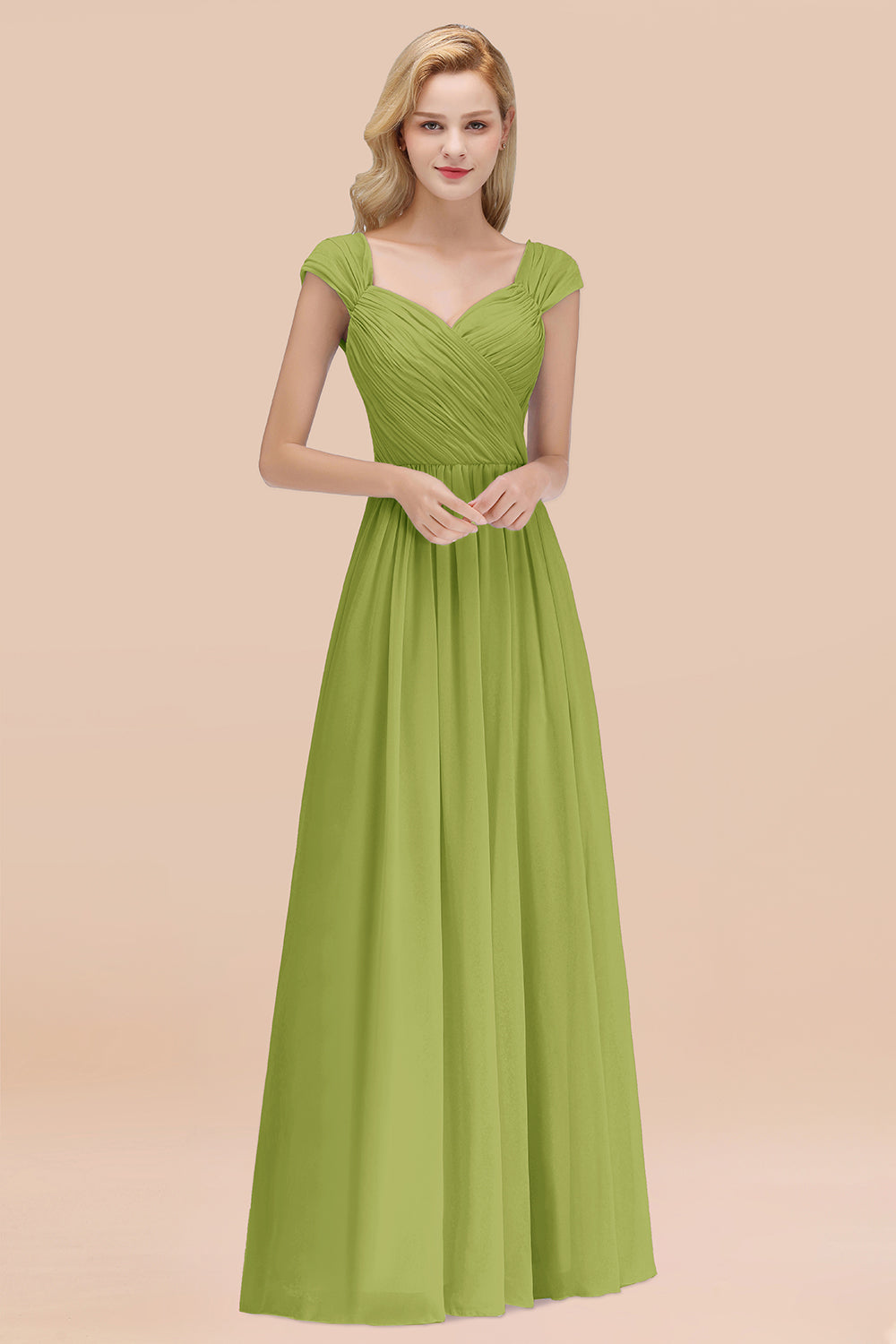 A-Line Chiffon Straps Sweetheart Sleeveless Floor Length Bridesmaid Dress with Ruffles