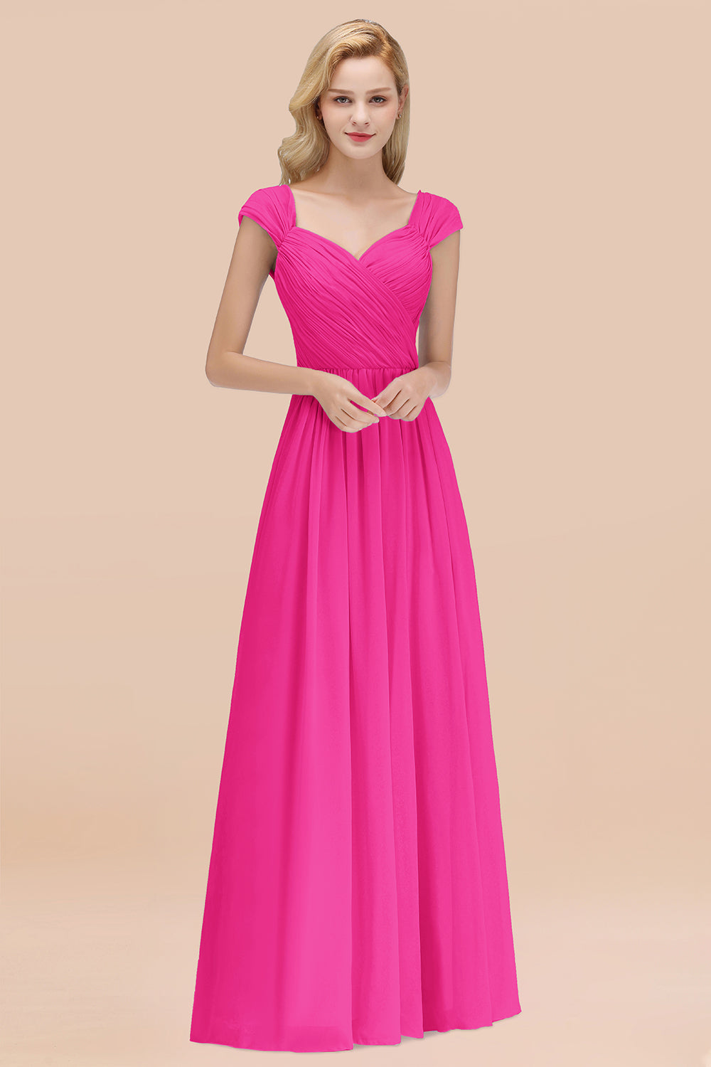 A-Line Chiffon Straps Sweetheart Sleeveless Floor Length Bridesmaid Dress with Ruffles