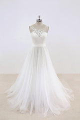 Elegant Long Illusion Lace Tulle A-line Wedding Dress