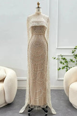 Elegant Long Mermaid High Neck Formal Evening Dress with Beads