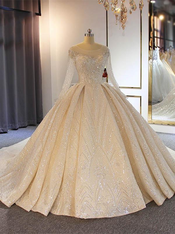 Luxury Long Sleeves Lace Ball Gown Wedding Dresses