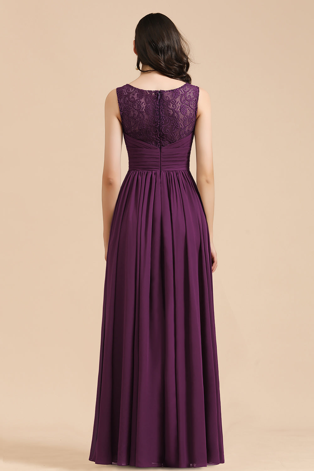 Elegant Long A-line V-neck Ruched Chiffon Bridesmaid Dress