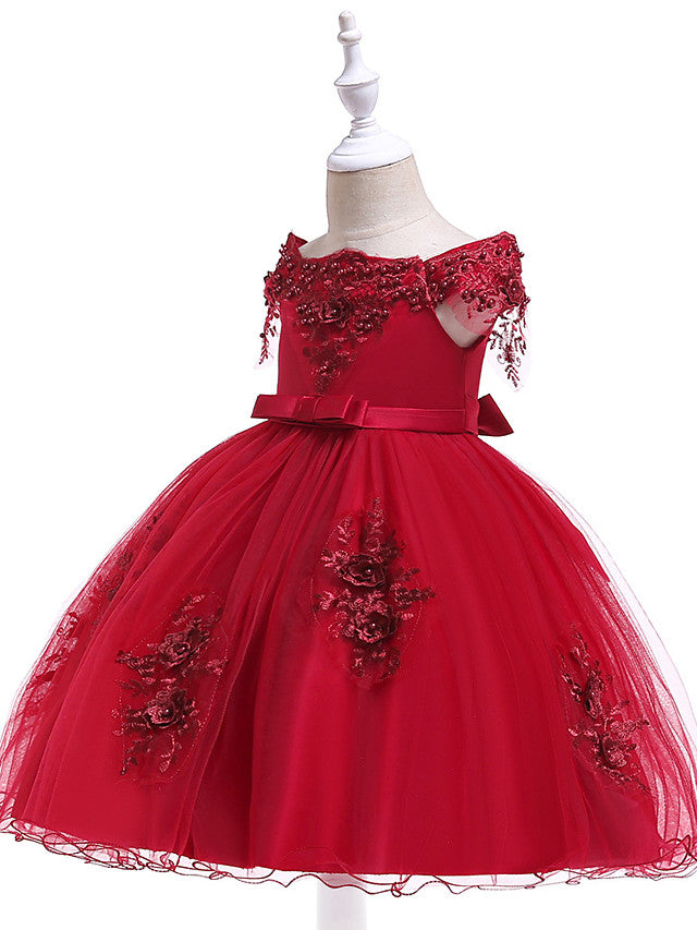 Ball Gown Off the Shoulder Knee Length Tulle Flower Girl Dresses