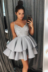 Short A-line Lace Spaghetti Straps Sleeveless Homecoming Dress