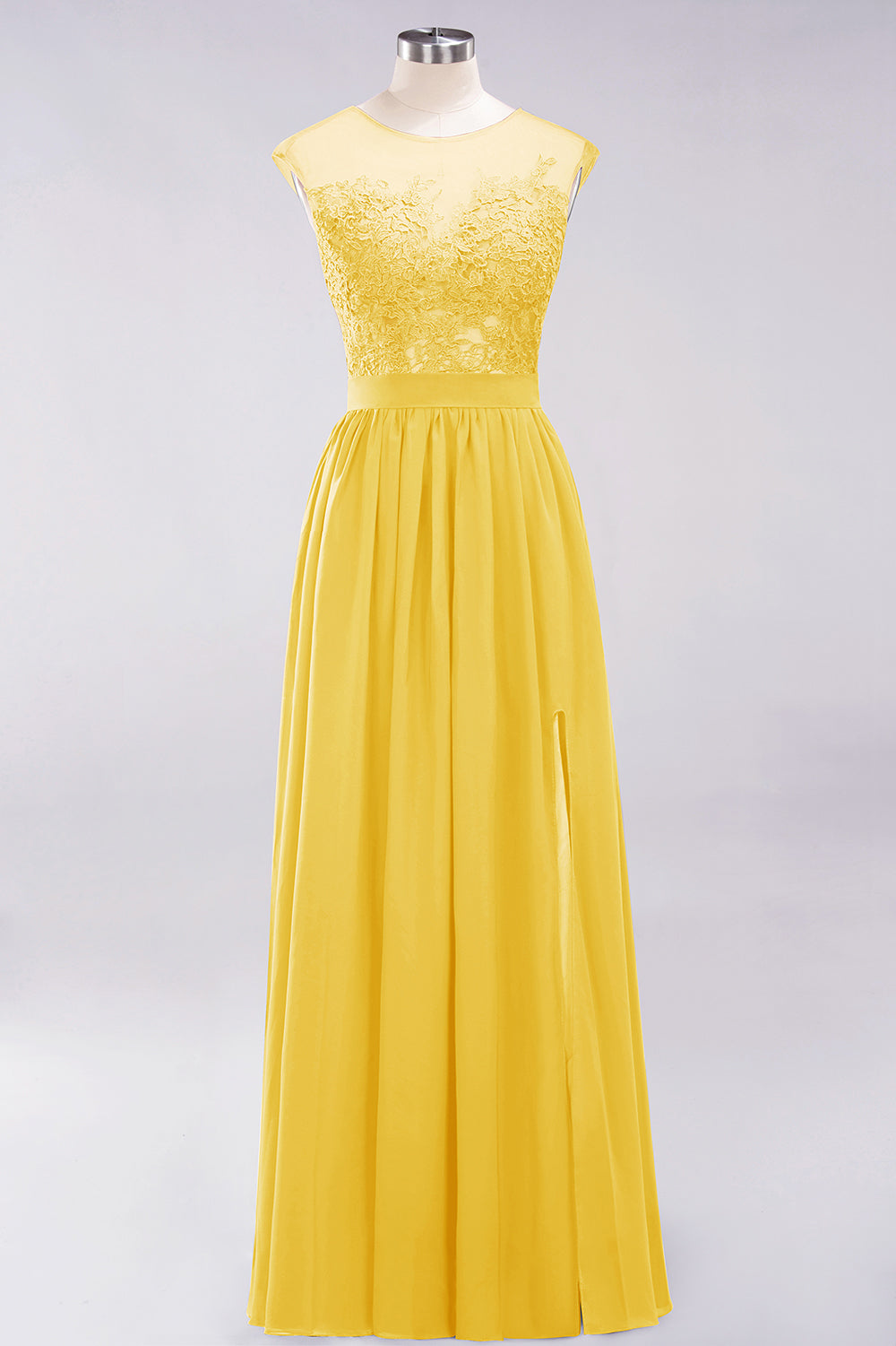 A-line Chiffon Lace Jewel Sleeveless Floor Length Bridesmaid Dresses with Appliques