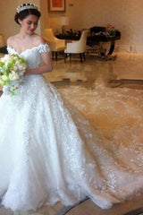 Gorgeous Long Off the Shoulder Ball Gown Princess Tulle Lace Wedding Dress