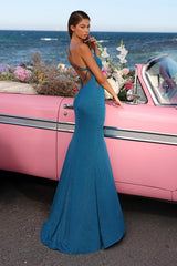 One Shoulder Backless Satin Long Mermaid Prom Dress with Slit