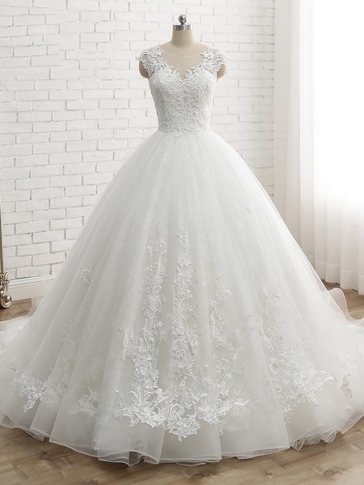 Luxury Long Sweetheart Lace-Up Tulle Ball Gown Wedding Dresses