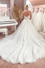 Elegant Long A-line Strapless Spaghetti Straps Lace Wedding Dresses with Appliques