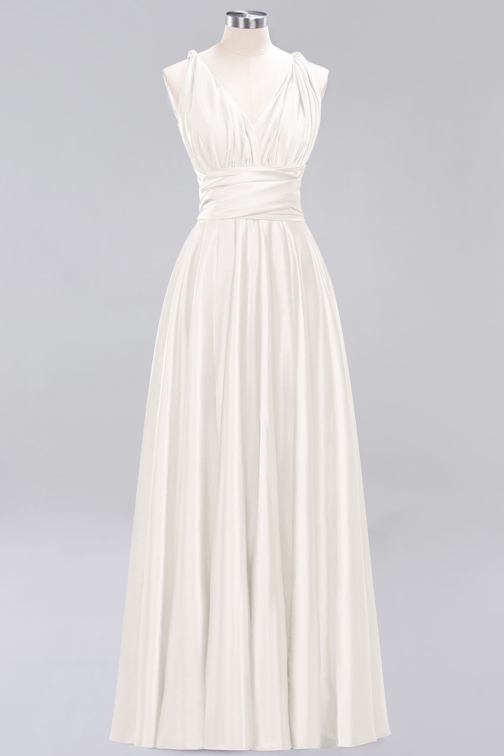 Simple A-Line V-Neck Sleeveless Ruffles Floor Length Bridesmaid Dress