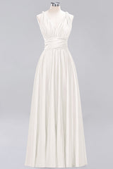 Simple A-Line V-Neck Sleeveless Ruffles Floor Length Bridesmaid Dress