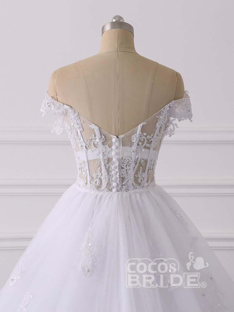 Glamorous Long Off the Shoulder Lace Tulle Mermaid Wedding Dresses