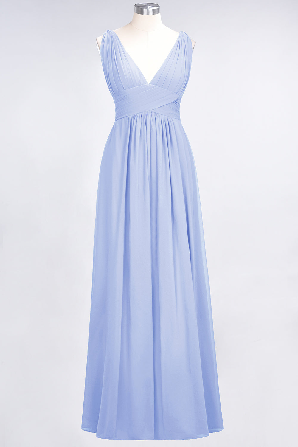 A-Line Chiffon V-Neck Sleeveless Floor Length Bridesmaid Dress with Ruffle