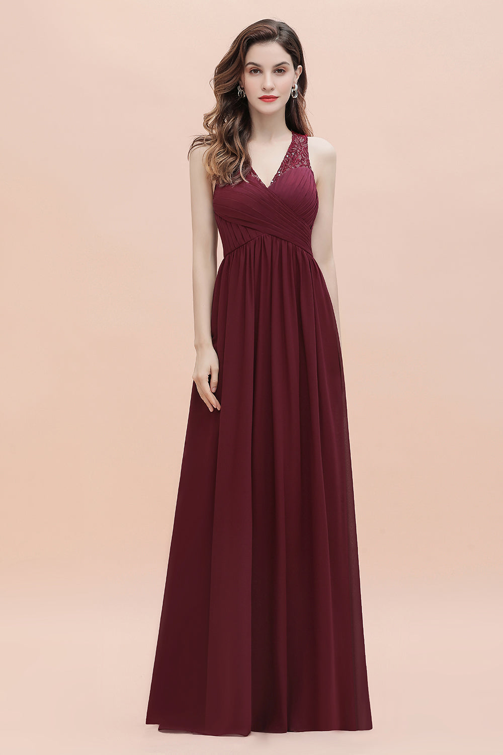 V-Neck A-line Chiffon Sleeveless Evening Maxi Dress
