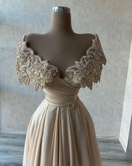 Long A-Line Off the Shoulder Ruffles Chiffon Prom Dress With Beaded