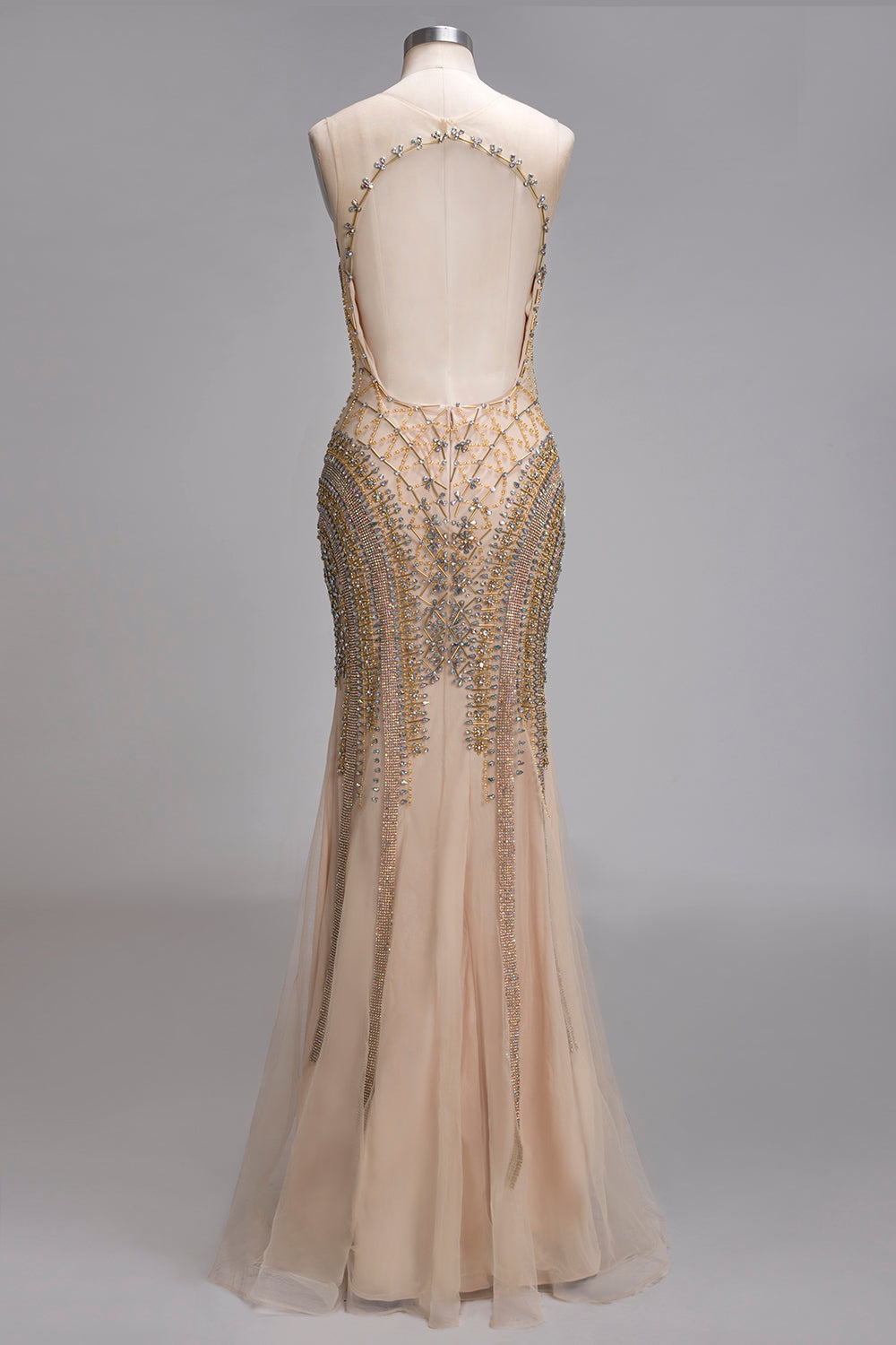 Long Mermaid Sleeveless Floor Length Backless Formal Evening Dresses with Beading