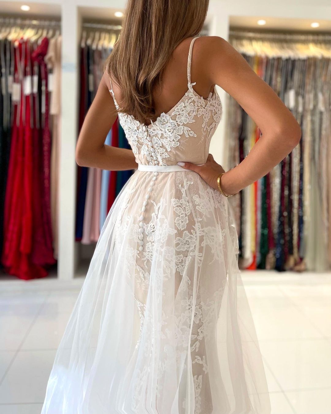 Beautiful Long Mermaid Sweetheart Spaghetti Straps Lace Prom Dress