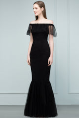 Long Off The Shoulder Black Mermaid Formal Evening Dress