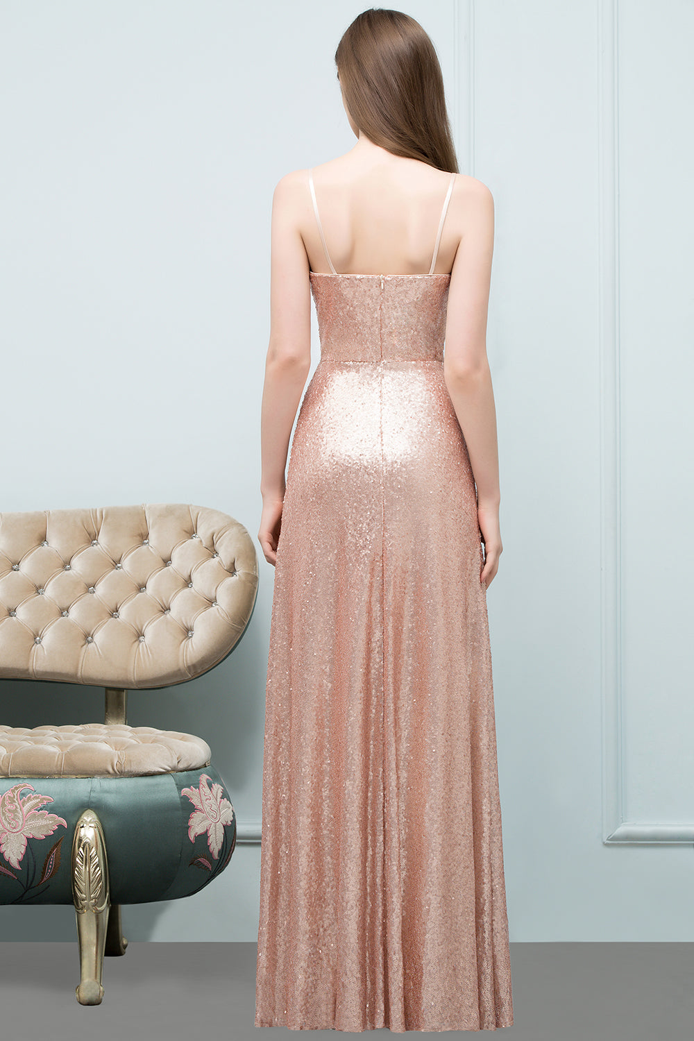 Long Sweetheart Sequined A-line Formal Evening Dress
