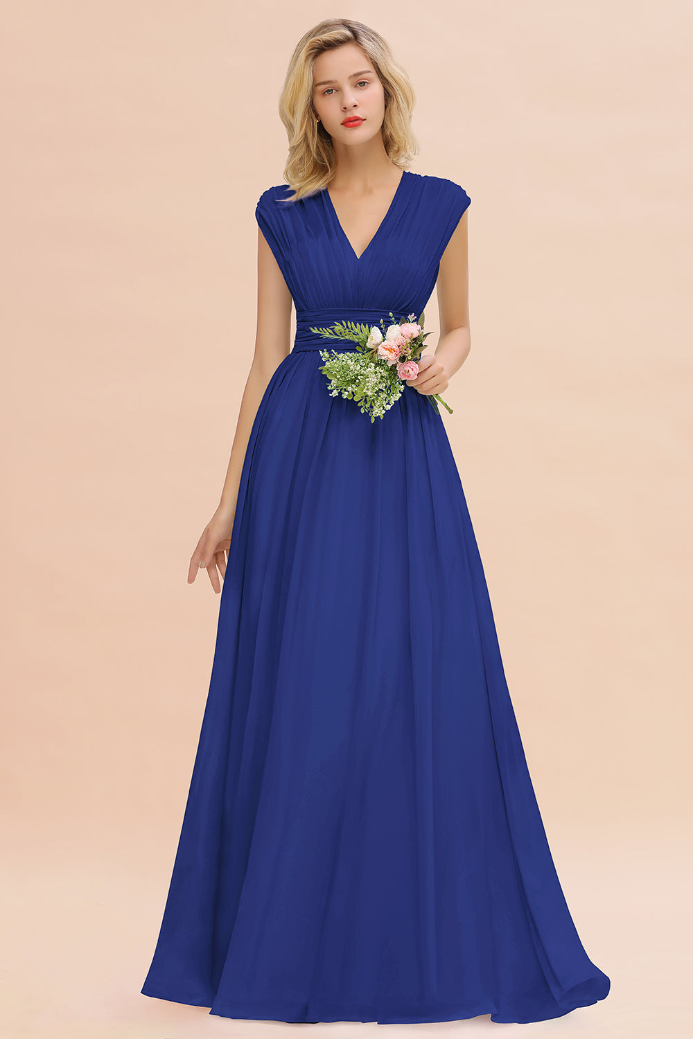 Chiffon V-Neck Sleeveless Elegant A-line Ruffles Bridesmaid Dress
