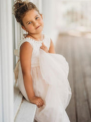 Jewel Neck Ivory Flower Girl Dress Sleeveless Formal Kids Dress for Party