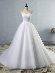 Gorgeous Long Strapless Ball Gown Tulle White Wedding Dresses