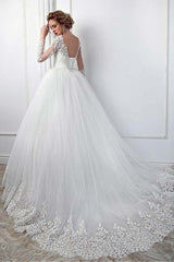 Gorgeous Ball Gown Long Sleeves Jewel Tulle Lace Wedding Dress