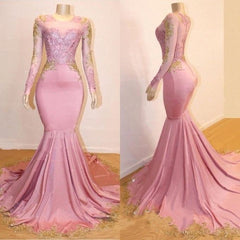 Long Mermaid Sweetheart Appliques Lace Prom Dresses with Long Sleeves