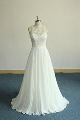 Amazing Long Appliques Lace Chiffon A-line Wedding Dress