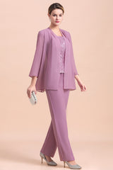 Elegant Lace Cap Sleeves Chiffon Mother of Bride Jumpsuit With Wrap