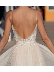 Long A-Line Spaghetti Strap Sleeveless Floor Length Wedding Dresses