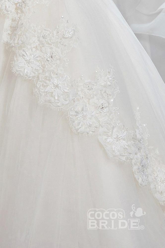White Long Off The Shoulder Ball Gown Flower Girl Dress with Sleeves