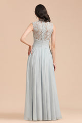 Long A-line High Neck Lace Sleeveless Chiffon Bridesmaid Dress